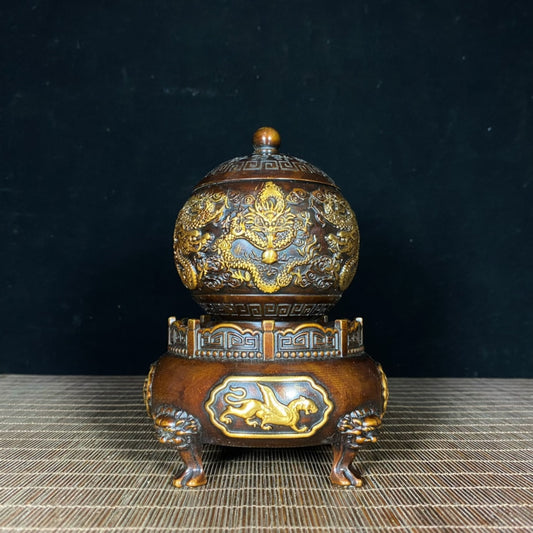 A Collector's Dream: Pure Copper Gilded Nine-Turn Qian Kun Rotating Fortune Beast Incense Burner