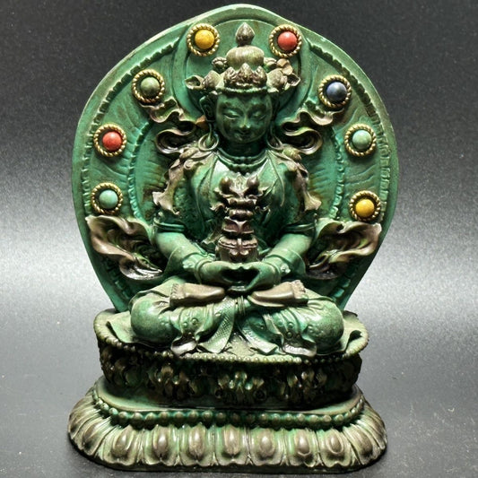 Exquisite Handcrafted Turquoise Green Tara Buddha Statue - Jeweled Guanyin Ornament for Home & Office Decor