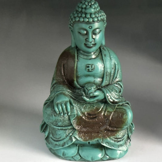 Exquisite Handcrafted Turquoise Shakyamuni Amitabha Buddha Statue - Unique Home & Office Decor