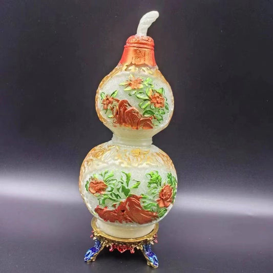 Exquisite Handcrafted Luminous Gourd Ornament - Painted Fortune & Prosperity Decor for Home & Office