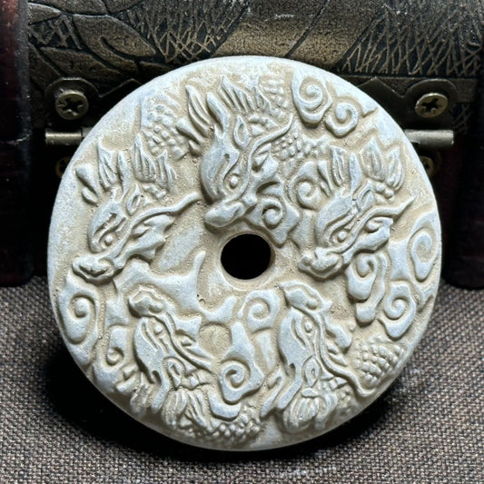 Exquisite Handmade Chicken Bone White Ancient Jade Pendant - A Rare Dragon-Themed Artwork for Collectors & Decor