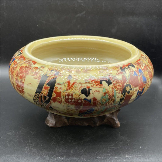 Exquisite Handmade Jingdezhen Enameled Ceramic Maidens Brush Washer - A Rare and Elegant Art Piece for Decor & Collection