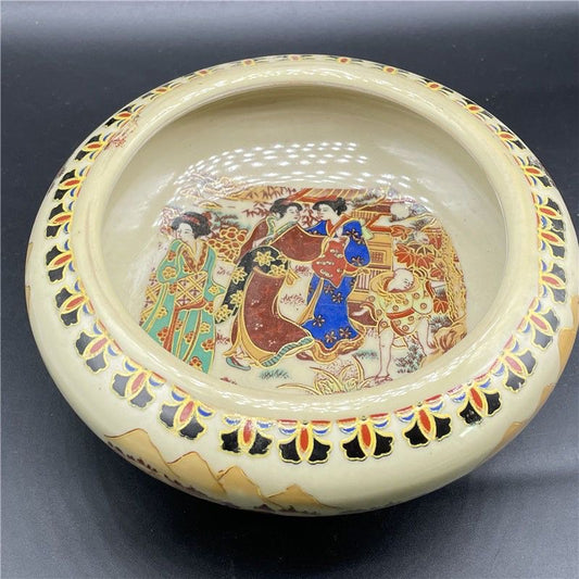 Exquisite Handmade Jingdezhen Enameled Ceramic "Ladies" Brush Washer - A Rare Antique Art Decoration for Home & Office