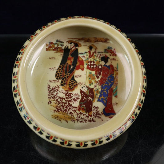 Exquisite Handmade Qianlong Enameled Ceramic "Ladies in a Picture" Brush Washer - A Rare Antique Art Piece for Decor & Gifting