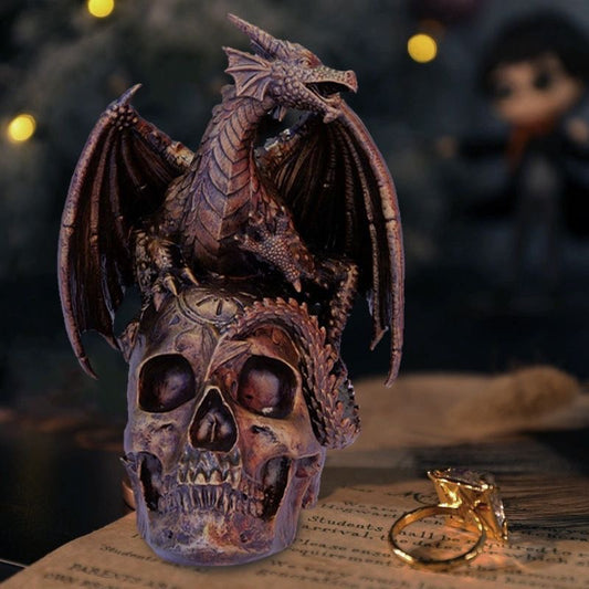 Exquisite Handmade Medieval Dark Gothic Dragon-Skull Decoration - A Rare and Sophisticated Art Piece for Desktop