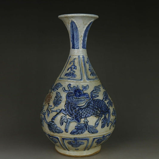 Exquisite Guangxu Min Kiln Blue and White Relief Phoenix Pattern Jade Pot Spring Vase - Antique Ceramic Collectible