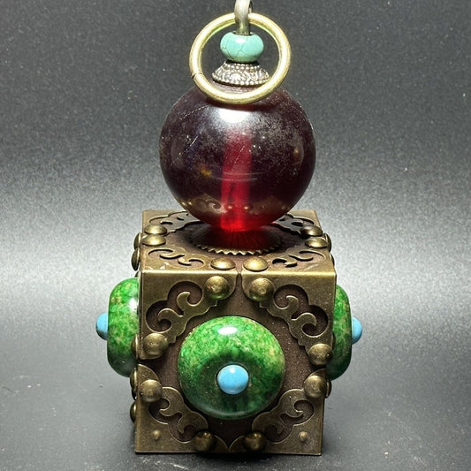 Exquisite Handcrafted Turquoise and Rosewood Pi Xiu Seal Ornament - Rare Collectible for Home & Office Decor