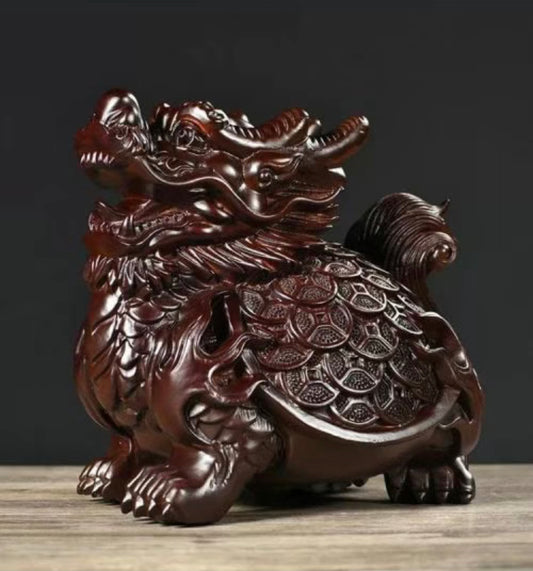 Exquisite Handcrafted Ebony Money Dragon Turtle - Unique and Rare Desk Ornament