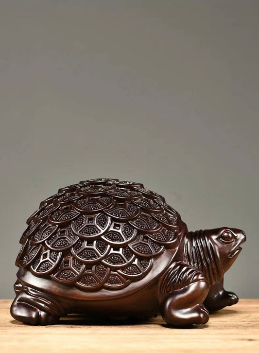 Exquisite Handcrafted Ebony Money Turtle - Unique and Rare Desk Ornament