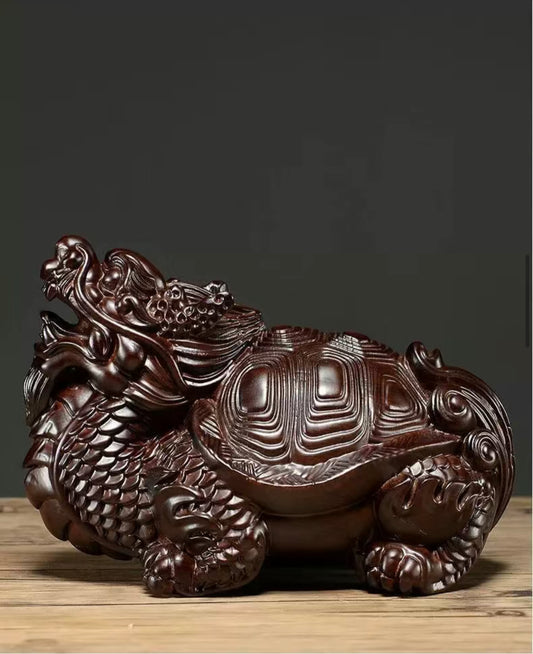 Exquisite Handcrafted Ebony Money Dragon Turtle - Unique and Rare Desk Ornament