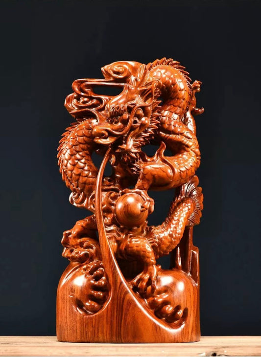 Exquisite Handcrafted Rosewood Dragon Figurine - Home, Living Room, Office Desk Ornament