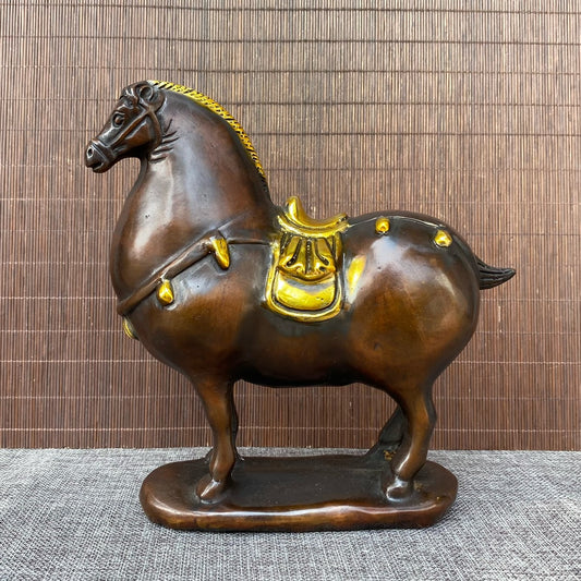 Majestic Pure Copper Gilded Tang Dynasty Horse Statue - Asian Antique