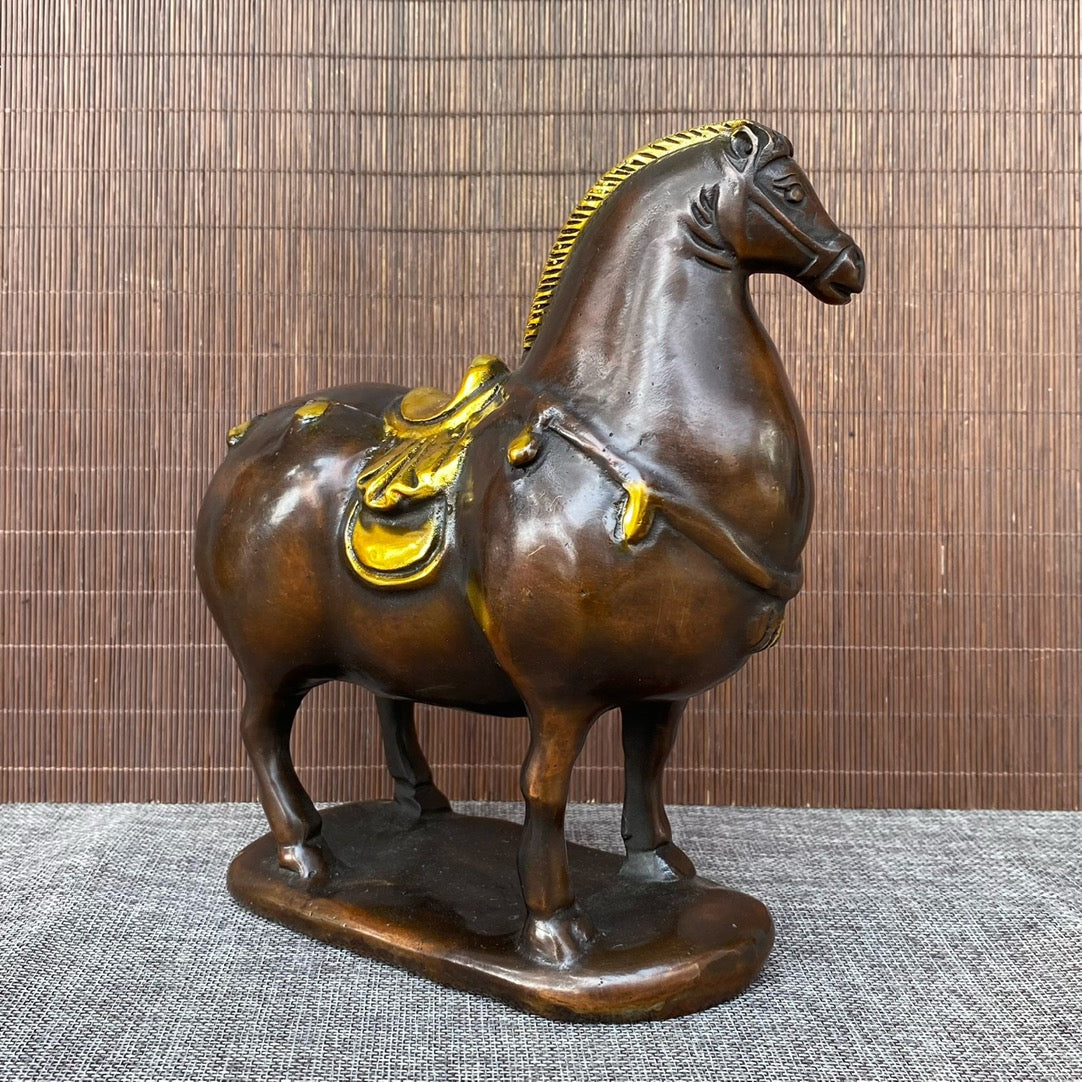 Majestic Pure Copper Gilded Tang Dynasty Horse Statue - Asian Antique