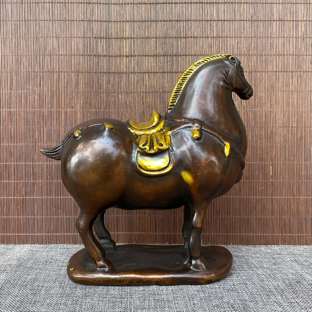 Majestic Pure Copper Gilded Tang Dynasty Horse Statue - Asian Antique