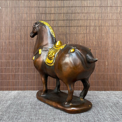 Majestic Pure Copper Gilded Tang Dynasty Horse Statue - Asian Antique