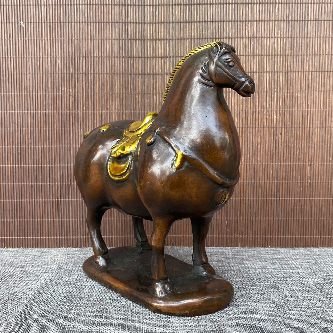 Majestic Pure Copper Gilded Tang Dynasty Horse Statue - Asian Antique