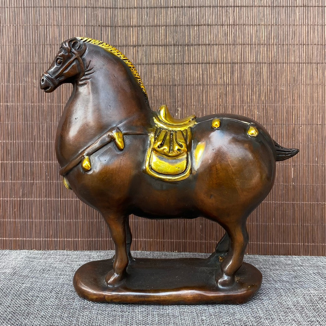 Majestic Pure Copper Gilded Tang Dynasty Horse Statue - Asian Antique