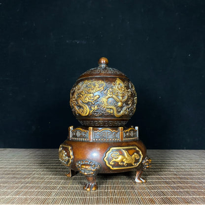 Antique Gilded Pure Copper Incense Burner - Symbolizes Good Fortune and Prestige - J1003