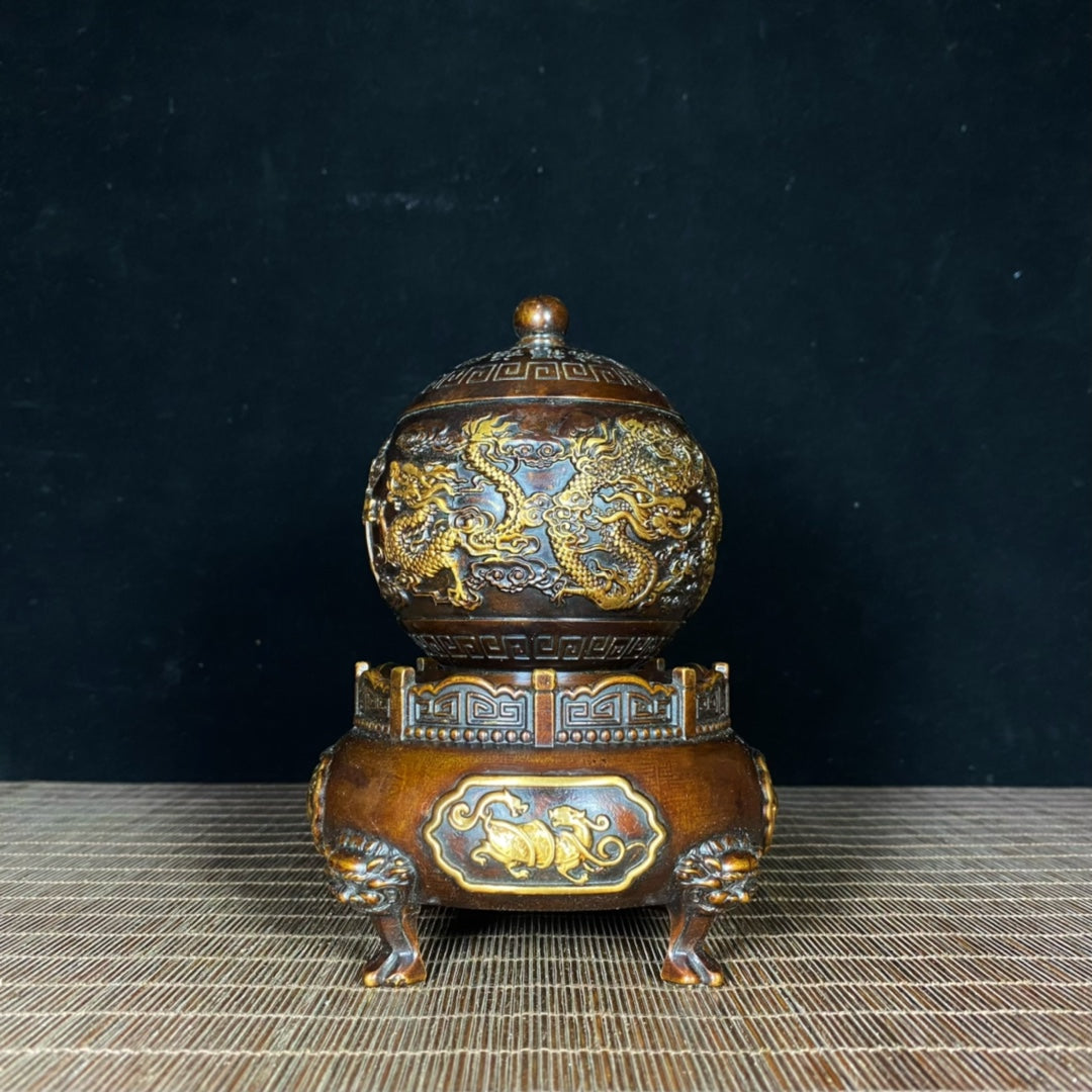 Antique Gilded Pure Copper Incense Burner - Symbolizes Good Fortune and Prestige - J1003