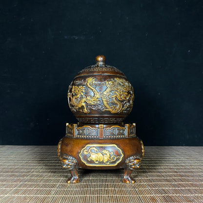 Antique Gilded Pure Copper Incense Burner - Symbolizes Good Fortune and Prestige - J1003