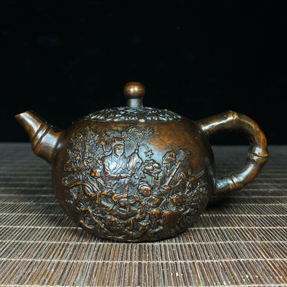 Ancient Pure Copper Eight Immortals Teapot - Antique Copper Relief Teapot