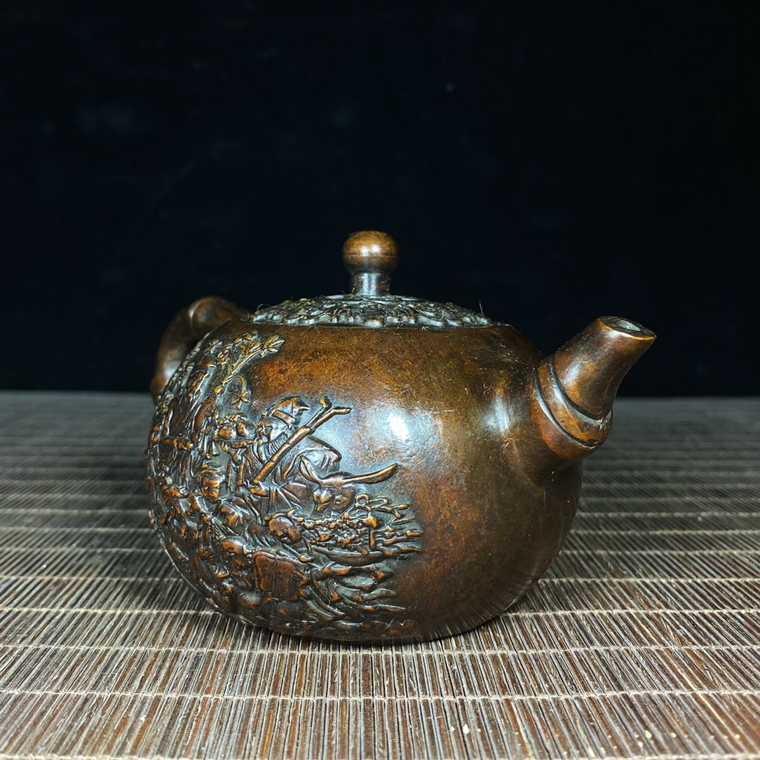 Ancient Pure Copper Eight Immortals Teapot - Antique Copper Relief Teapot