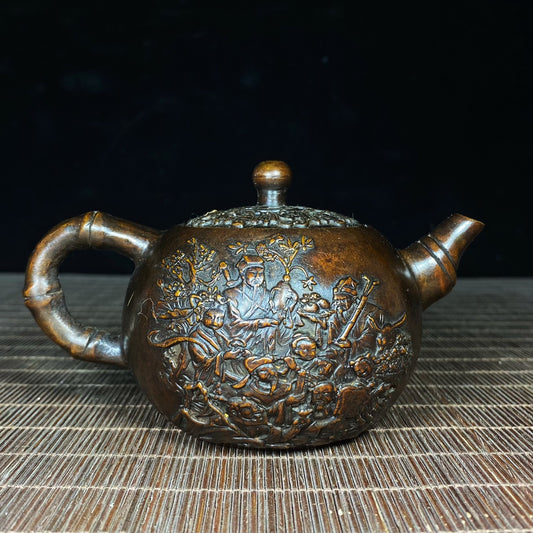 Ancient Pure Copper Eight Immortals Teapot - Antique Copper Relief Teapot