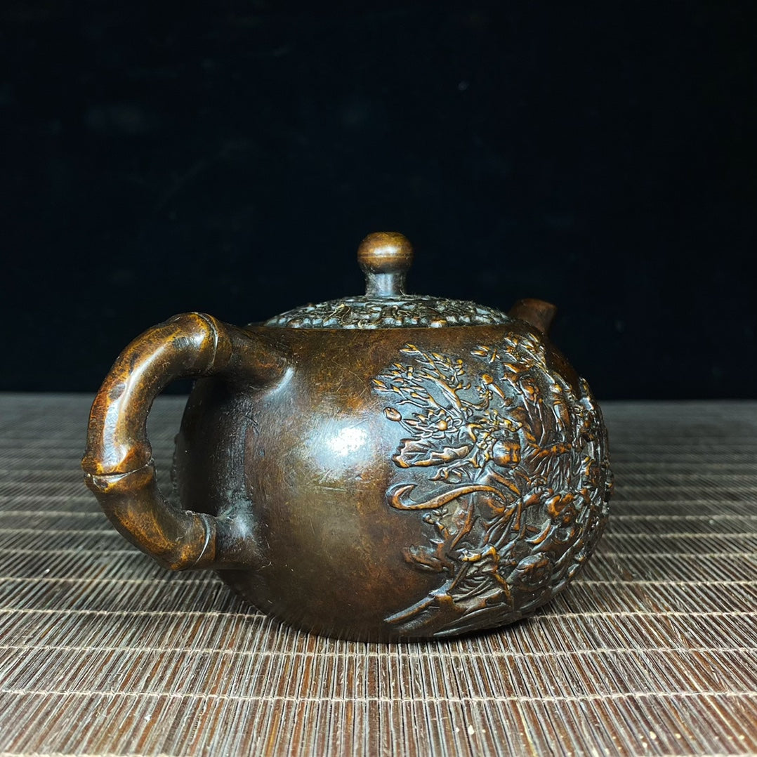 Ancient Pure Copper Eight Immortals Teapot - Antique Copper Relief Teapot