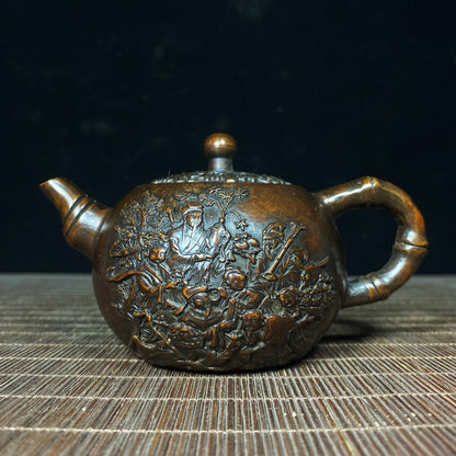 Ancient Pure Copper Eight Immortals Teapot - Antique Copper Relief Teapot