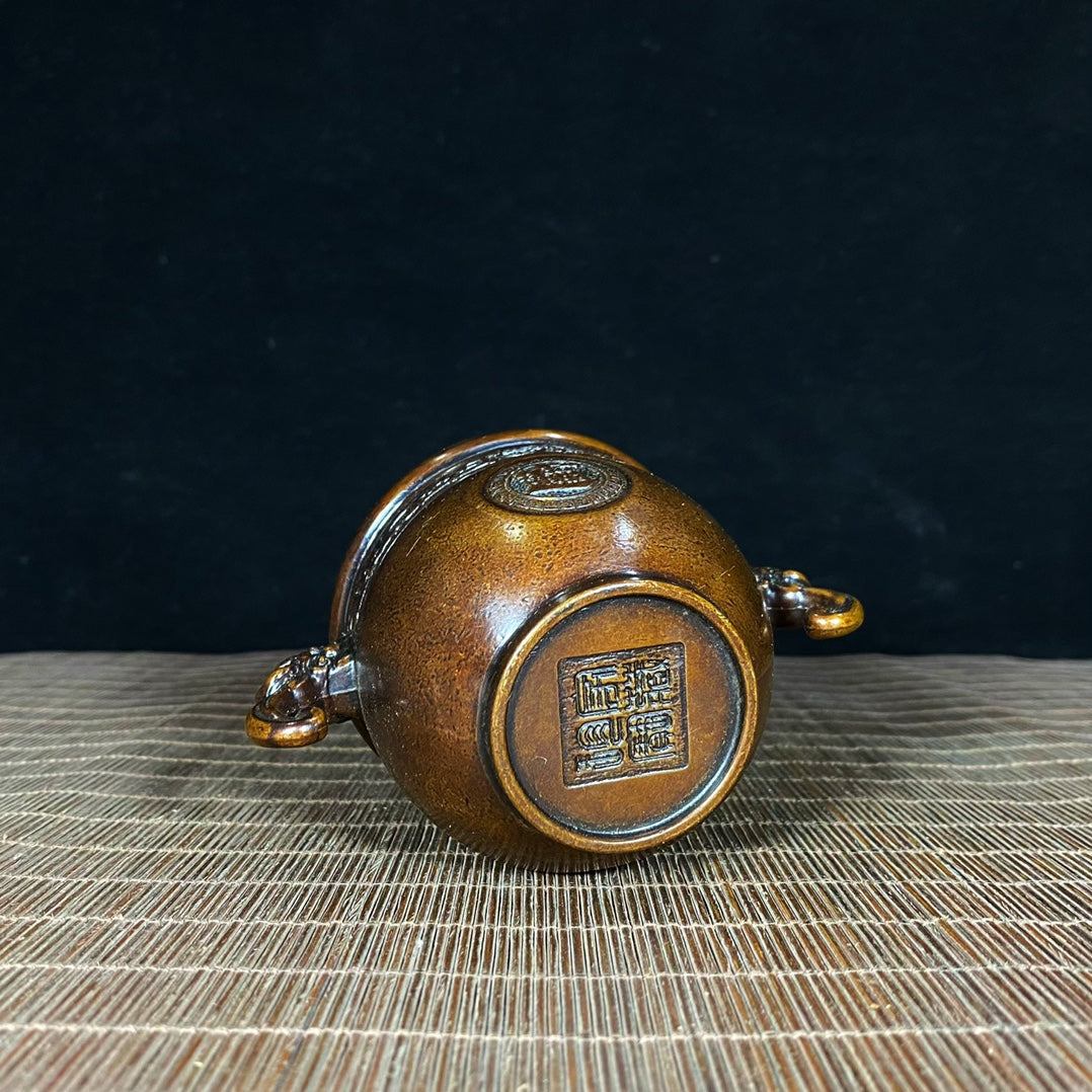 Handcrafted Pure Copper Beast Ear Fortune Welcoming Jar - Asian Antique