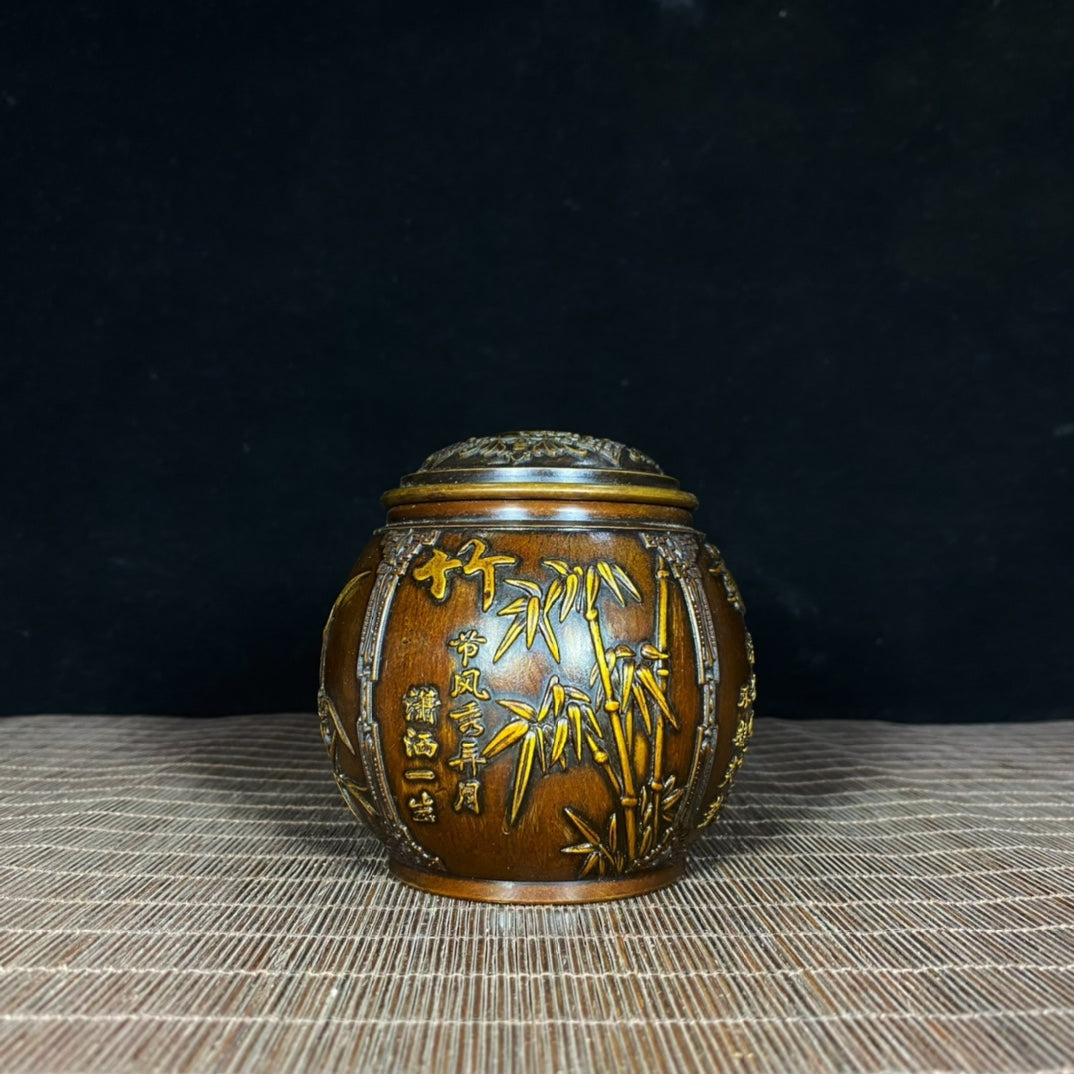 Handcrafted Pure Copper Gilded Relief Four Seasons Plum, Orchid, Bamboo, Chrysanthemum Gentleman Jar - Asian Antique