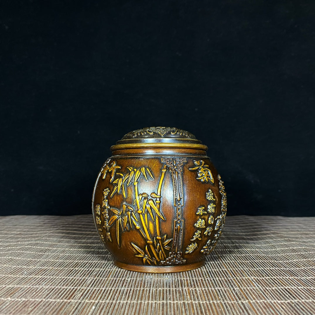 Handcrafted Pure Copper Gilded Relief Four Seasons Plum, Orchid, Bamboo, Chrysanthemum Gentleman Jar - Asian Antique