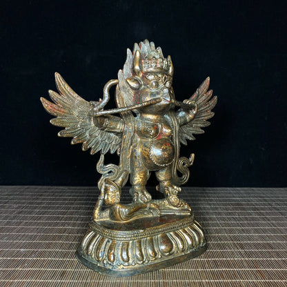 Handcrafted Antique Tibetan Garuda Statue - Bronze Gilt Vajra Protector Deity - Personalized Desktop Decor - Unique Gift - Asian Antique Collectible