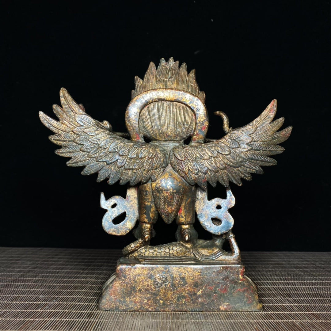 Handcrafted Antique Tibetan Garuda Statue - Bronze Gilt Vajra Protector Deity - Personalized Desktop Decor - Unique Gift - Asian Antique Collectible