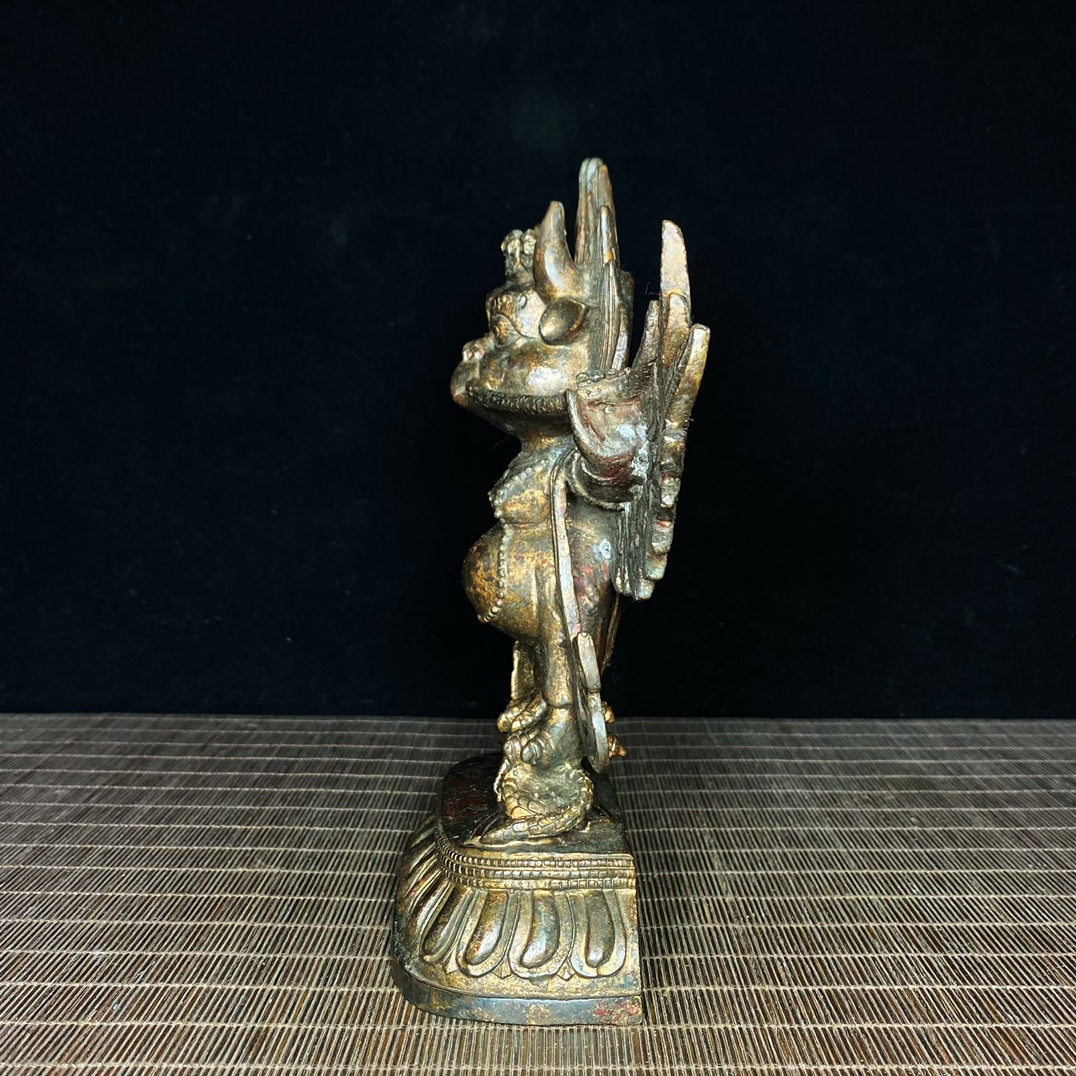 Handcrafted Antique Tibetan Garuda Statue - Bronze Gilt Vajra Protector Deity - Personalized Desktop Decor - Unique Gift - Asian Antique Collectible