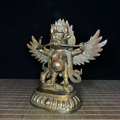 Handcrafted Antique Tibetan Garuda Statue - Bronze Gilt Vajra Protector Deity - Personalized Desktop Decor - Unique Gift - Asian Antique Collectible