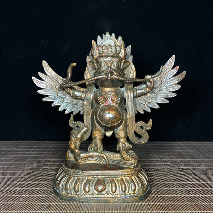 Handcrafted Antique Tibetan Garuda Statue - Bronze Gilt Vajra Protector Deity - Personalized Desktop Decor - Unique Gift - Asian Antique Collectible