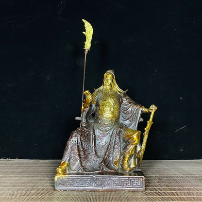 Antique Solid Brass Gilded Guan Yu Statue - Handcrafted Asian Decor, Unique Desk Ornament, Personalized Gift