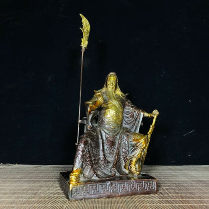 Antique Solid Brass Gilded Guan Yu Statue - Handcrafted Asian Decor, Unique Desk Ornament, Personalized Gift