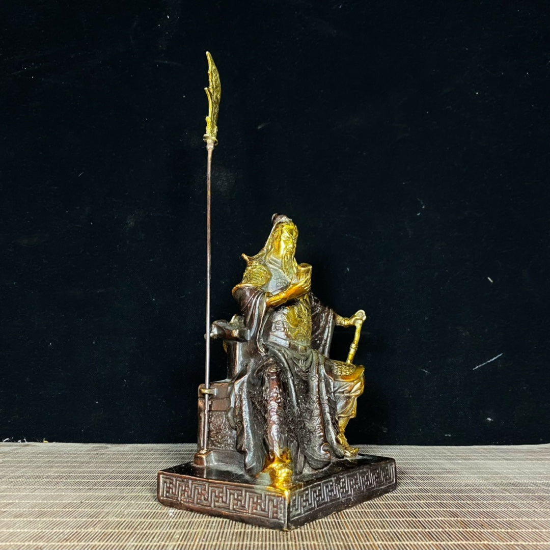 Antique Solid Brass Gilded Guan Yu Statue - Handcrafted Asian Decor, Unique Desk Ornament, Personalized Gift