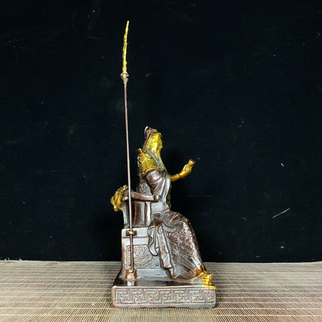 Antique Solid Brass Gilded Guan Yu Statue - Handcrafted Asian Decor, Unique Desk Ornament, Personalized Gift