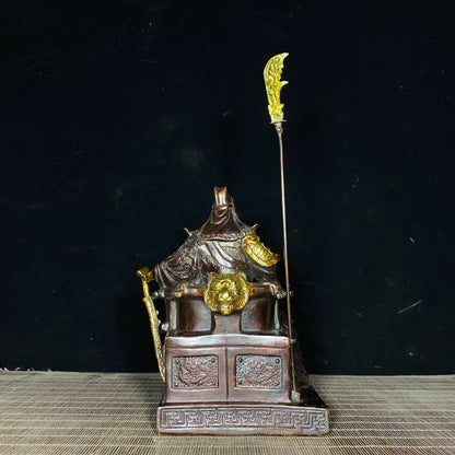 Antique Solid Brass Gilded Guan Yu Statue - Handcrafted Asian Decor, Unique Desk Ornament, Personalized Gift