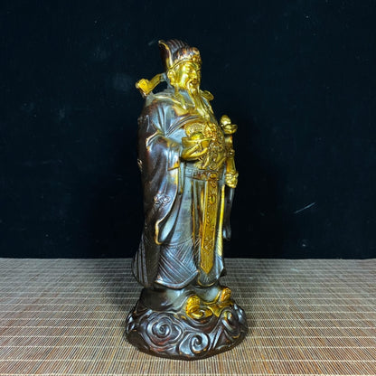 Antique Gilded Solid Brass God of Wealth Statue - Unique Asian Decor, Desktop Ornament, Personalized Gift