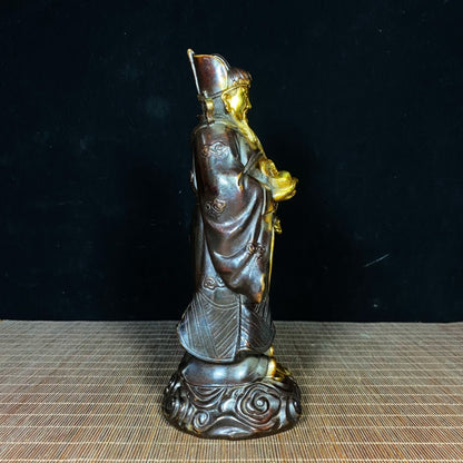 Antique Gilded Solid Brass God of Wealth Statue - Unique Asian Decor, Desktop Ornament, Personalized Gift