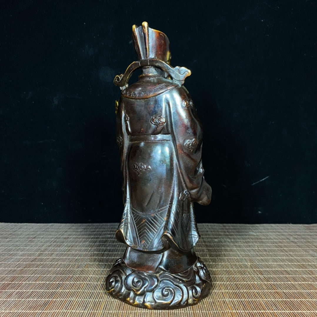 Antique Gilded Solid Brass God of Wealth Statue - Unique Asian Decor, Desktop Ornament, Personalized Gift