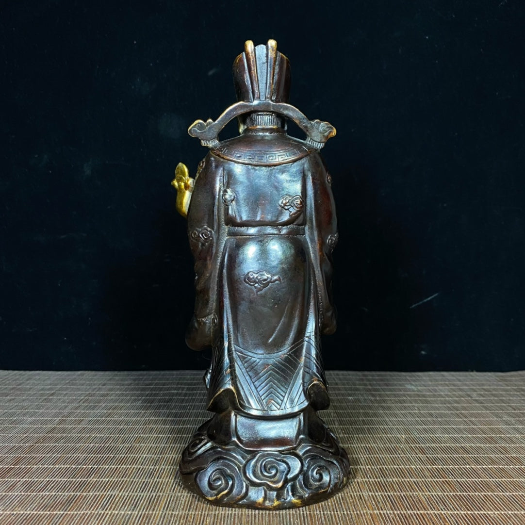 Antique Gilded Solid Brass God of Wealth Statue - Unique Asian Decor, Desktop Ornament, Personalized Gift