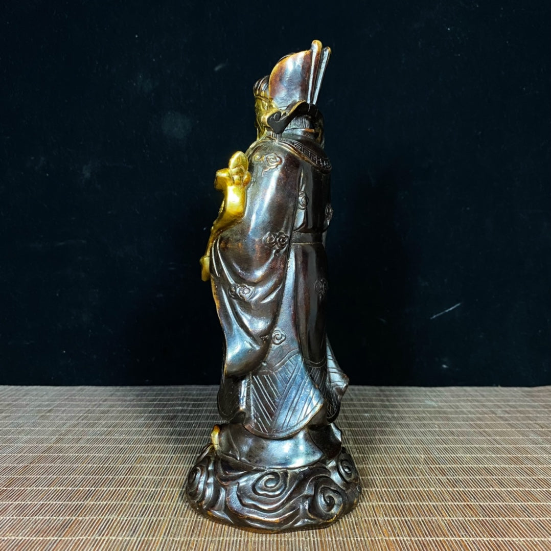 Antique Gilded Solid Brass God of Wealth Statue - Unique Asian Decor, Desktop Ornament, Personalized Gift