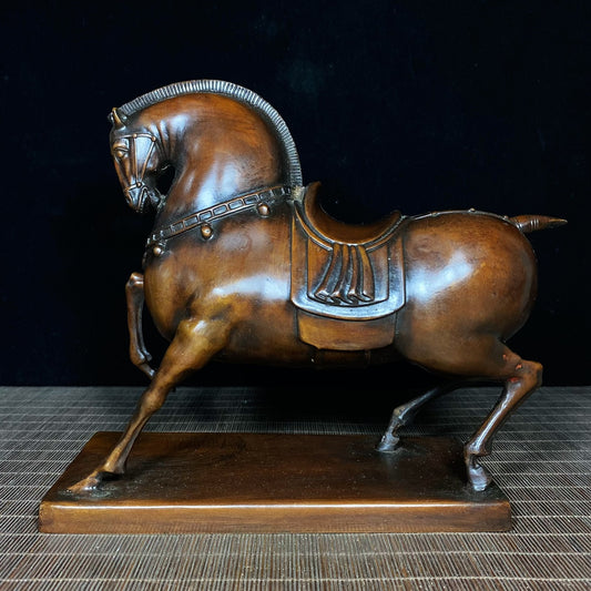 Antique Solid Brass Tang Dynasty Horse Sculpture - Unique Asian Decor for Desk - Personalized Gift