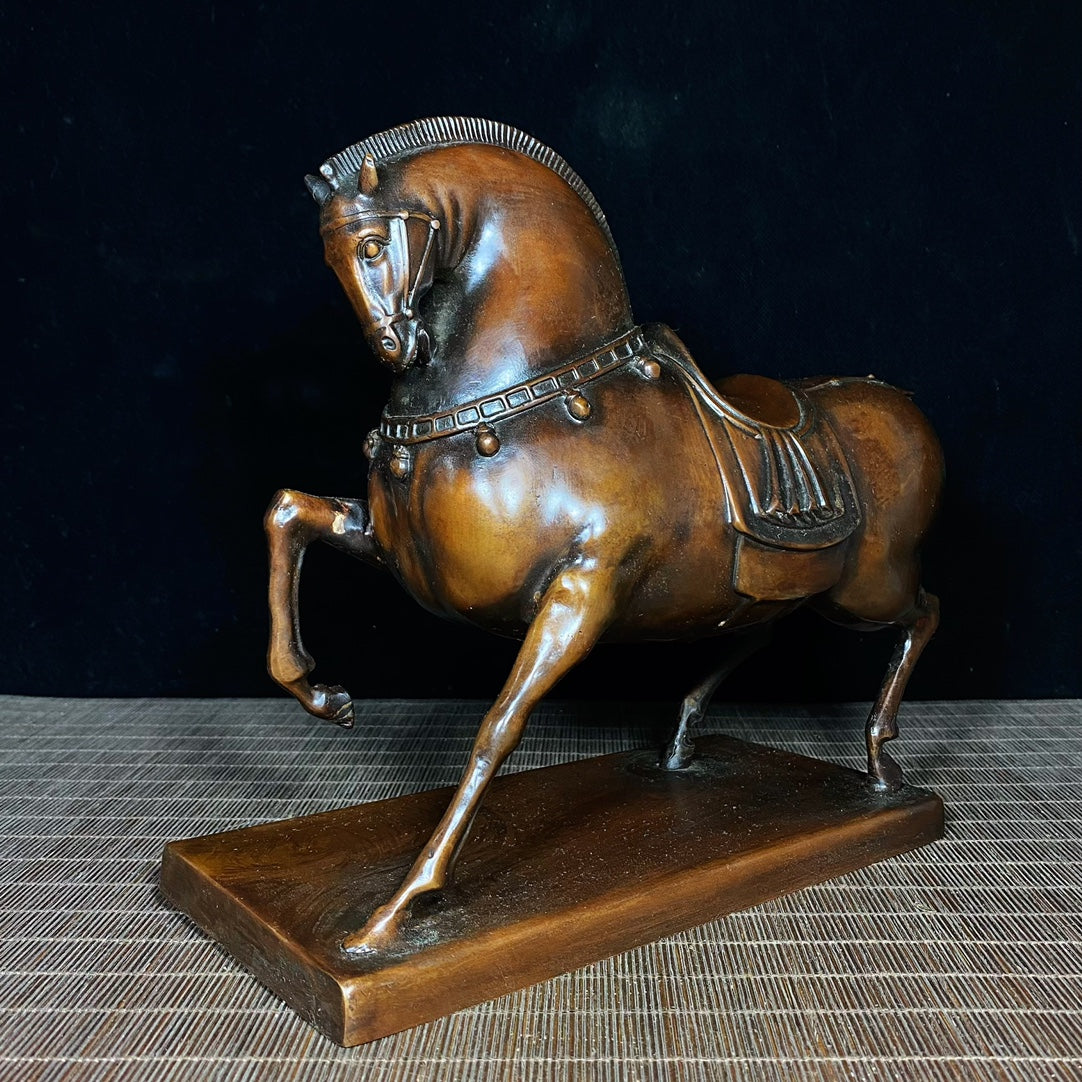 Antique Solid Brass Tang Dynasty Horse Sculpture - Unique Asian Decor for Desk - Personalized Gift