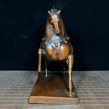 Antique Solid Brass Tang Dynasty Horse Sculpture - Unique Asian Decor for Desk - Personalized Gift